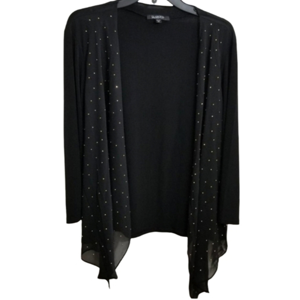 Glamour‎ Womens Black Gold Studded Chiffon Trim Open Front Shrug 2X 50S268W